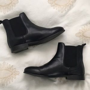 Genuine leather black booties